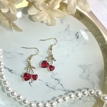 プチプラ　-ハートさくらんぼのビジューピアス（イヤリング）【No.16】