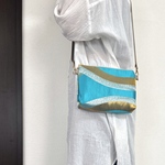 帯ショルダー＊スマホ＋αsize(ブルー)♦︎スマホショルダー　長さ調節可能　帯リメイク　帯リメイクバッグ　帯バッグ　