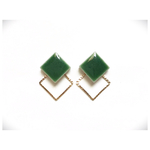 グリーン×スクエアピアス/ノンホールピアス