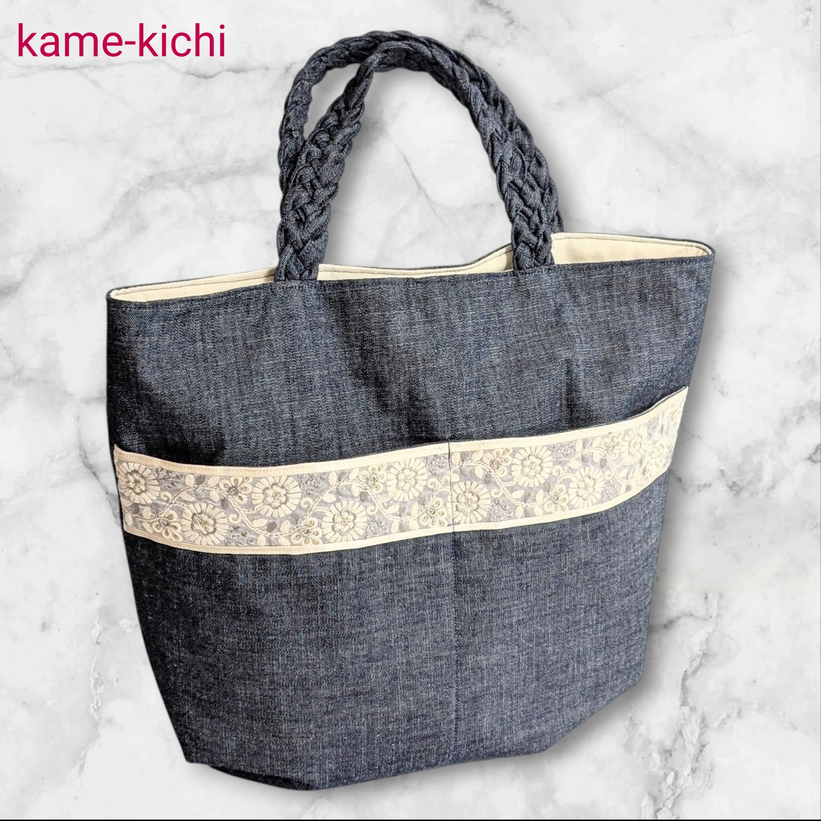 丸底トートバッグ✤北欧花柄(黄色と黒) - kame-kichi🐢 | minne