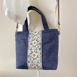 インド刺繍リボン　2wayトートバッグ サコッシュ　デニム　カジュアル　2wayバッグ  ミニバッグ　ちょっとそこまでバッグ　プレゼント