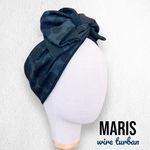 黒の花柄ヘアターバン　ワイヤーターバン　