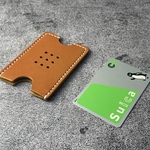 【手縫】Suica(スイカ）PASMO1枚用キャメル本革カードケース（生成麻糸）