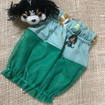 夏仕様のスヌード　ほわキャバちゃん（ローン生地）とメッシュグリーンの組み合わせ