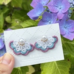 【再販】つゆ＊ピアス/イヤリング　タティングレース　パール　ブルー
