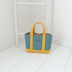 【S】アイスブルー×マスタード　内ポケット、ボトルホルダー、フタ付き8号帆布トートバッグ　スタンダードSサイズ