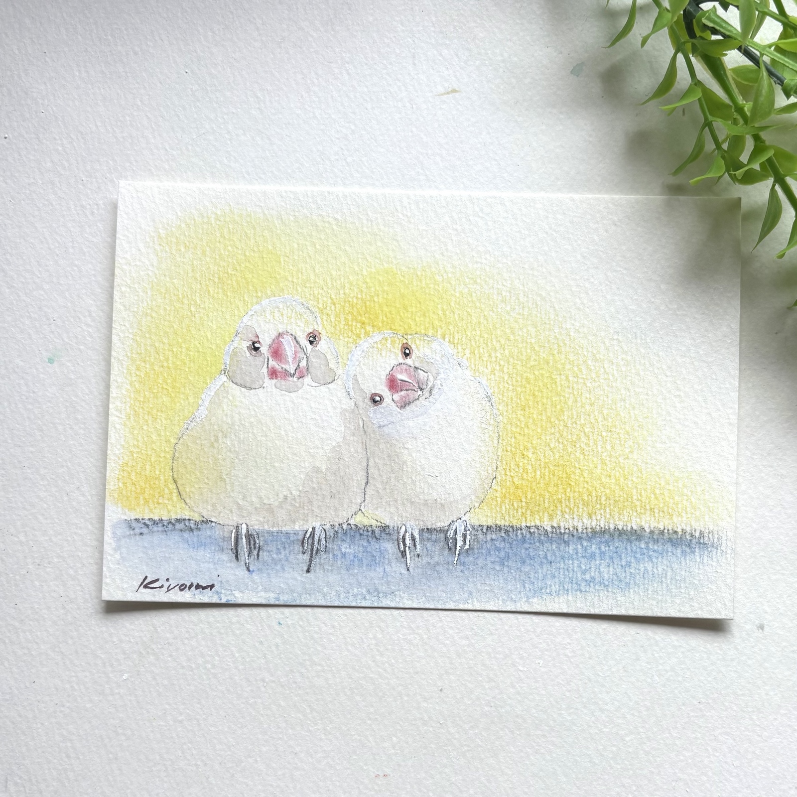 文鳥のラブレター　油絵　原画　ミニ絵画　オリジナル 文鳥のラブレター 油絵 原画 ミニ絵画 オリジナル