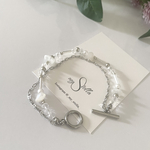 〈moon stone & chain〉 ムーンストーンとペタルチェーンのマンテルブレスレット ガラスビーズ ステンレス 2連ブレスレット