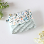 ポケットティッシュケース付きポーチ【ヌビ生地＊くすみミントグリーン×草花柄】 ミニポーチ＊北欧柄＊受注生産