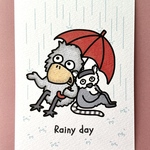 『ハシビロコウとワオキツネザルの雨の日☔』イラストカード💌