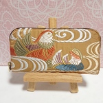 ✨訳あり品✨帯リメイク🐦鳥柄ラウンドファスナー長財布