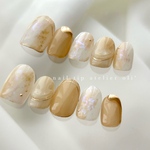 - yellow beige nuance -  ネイルチップ ニュアンス 夏ネイル イエロー 上品 うるうる 浴衣ネイル 結婚式 成人式 ブライダル
