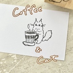 猫と一緒に一休み【コーヒー】　ゴム版はんこ　