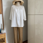 ☆ ✨年末最終SALE襟元ギャザー　ブロード　シルキー加工　ブラウス