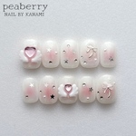 羽とハートネイル💓🪽 ホワイト/ピンク/チークネイル/ラメ/羽/ハート/リボン/星/ホログラム/ストーン/パール/平成レトロ