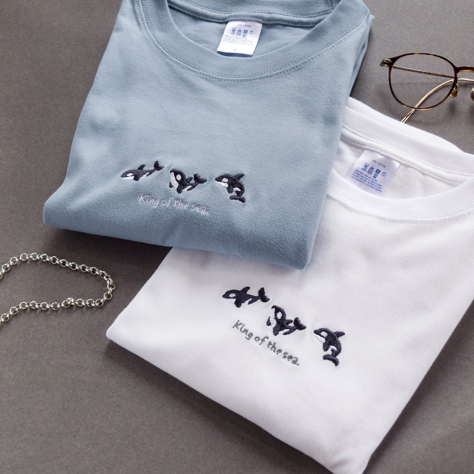 2025新作】シャチ刺繍Tシャツ「King of the sea.」【選べる4色】メンズ
