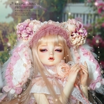 『Premonition of Love』白うさぎ垂れ耳アンティークピンク色リボンのヘッドドレス＆フリルチョーカーセット SD 60cm対応サイズ