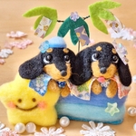 
七夕飾り 🎋 ダックス ブラックタン ✨ 送料無料 ☆羊毛フェルト 7月 流れ星 ぬいぐるみ 犬 ドール 夏