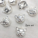 2個セット! シルバー 立体キャットフェイス　猫/Cat/メッキ/メタリック