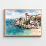 ポルトガル・カスカイスの海辺の風景 水彩画インテリアアート A4 アートパネル