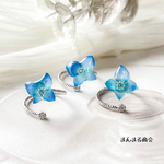 【my umbrella͛💠🌂】ブルーグラデーション 紫陽花 花 ドライフラワー 押し花  ボタニカル リボン フリーサイズ フォークリング