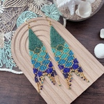 ≪ビーズ編みフリンジピアス≫★Mermaid Tail [Emerald]【再販③】