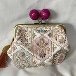 インド刺繍　木玉親子がま口ミニ財布　繊細　スパンコール　