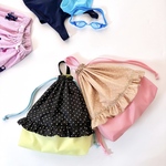 【撥水】ドットとフリルのプールバッグ ナップサック 巾着 女の子 レディース 体操服入れ