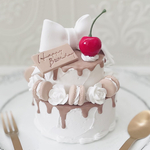 リボンとチェリーのチョコドリップクレイケーキ＊フェイクケーキ＊推しケーキ＊イミテーションケーキ＊バースデー