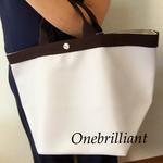 イニシャル 合皮トート ライトグレー×ダークブラウン  サイズL