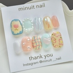 ちぐはぐ ネイルチップ 個性派 韓国 ぷっくり ニュアンス お花