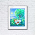 【受注生産品】ジクレー"Ｉlove you so" ホワイト額付き  #絵画 #ねこ #白猫 #猫の絵 #幸せの青い蝶 #ユリシス #猫の親子 #art #アート #ジークレー #小さい絵