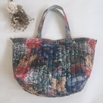 夏リバティ　特大　キルト トートバッグ　マリーナシーフラワー　ブルー　花柄　軽い　ヌビバッグ