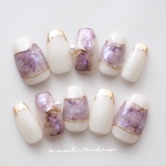 wisteria dew　パープルのニュアンスネイルチップ　インクアート　パープル　紫　藤　梅雨　ウェディング　結婚式　ショートバレリーナ