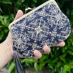 コンパクト親子がま口財布 インド刺繍生地親子がま口財布