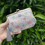 コンパクト親子がま口財布 インド刺繍生地親子がま口財布