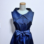 着物リメイク 大島紬 大襟 Aライン ヨーク切り替えワンピースLポケット付きシルク●kimono remake dress●Japan