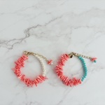 shell&pearl  ピンクサンゴ＋ターコイズパール　ブレスレット