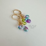 チェコドロップの3粒ピアス　紫陽花　フレンチフック