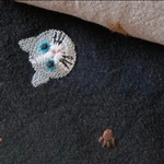 猫刺繍　コットンリネン　刺繍　ハギレ