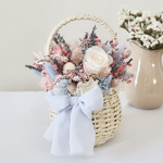 一点物・やさしい彩りの花かごアレンジ｜パンナコッタローズとラベンダーのナチュラルギフト・結婚祝い・出産祝い・誕生日プレゼント