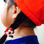 紅白帽子にピッタリお花ヘアゴム (中ー2コ組) 