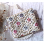 両面インド刺繍生地使用　マルチポーチ　【お花畑】カラビナ付き♪通帳・母子手帳S・ポーチなど