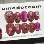 現品》ネイルチップ うるうるフラワー(桃) ピンクネイル ぷっくりフラワー ニュアンスネイル マグネット