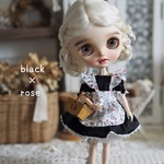 オフショルダーワンピース＆エプロンset（black×rose）　ブライスアウトフィット　