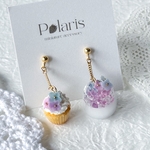 紫陽花のゼリーとカップケーキのピアス/イヤリング [樹脂粘土 レジン ミニチュア]
