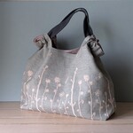 【送料込み】ミナペルホネンハンドメイドシャーリングバッグ（noppala、gray、特大サイズ）