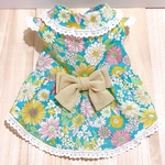 犬猫服　ワンピース♡試作品/グリーンの花柄