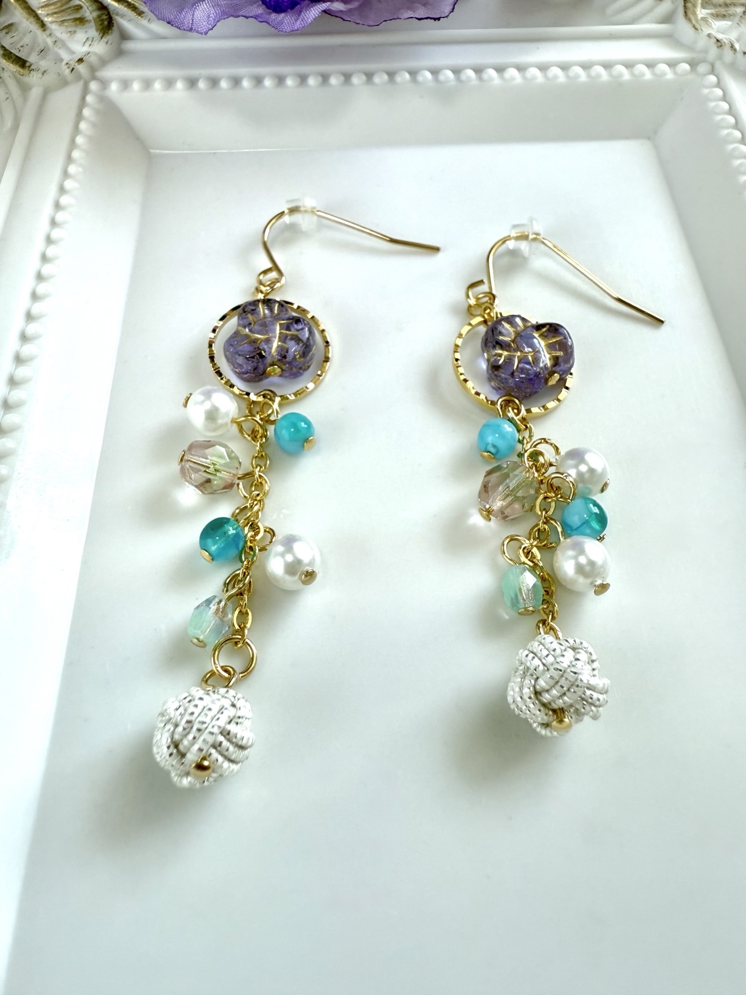 Ocean Breeze earrings /チェコビーズ×水引のピアス - Kirari*to 