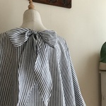 ベルギーLibeco社ストライプリネンで作った後リボンゆったりプルオーバー